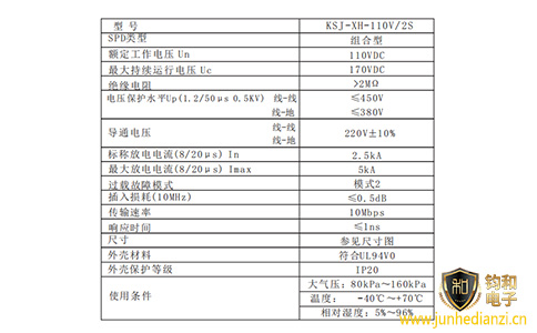 鈞和電子K口模擬電話信號浪涌保護器參數